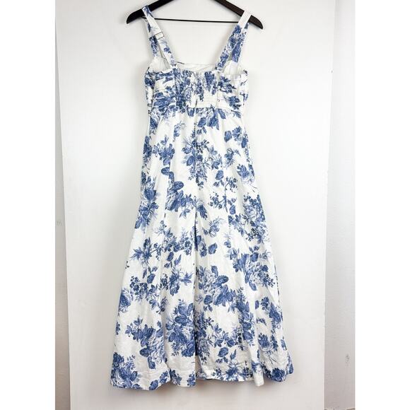 Abercrombie & Fitch Emerson Linen Floral Midi Dress Blue White - MT Tall - Picture 4 of 10